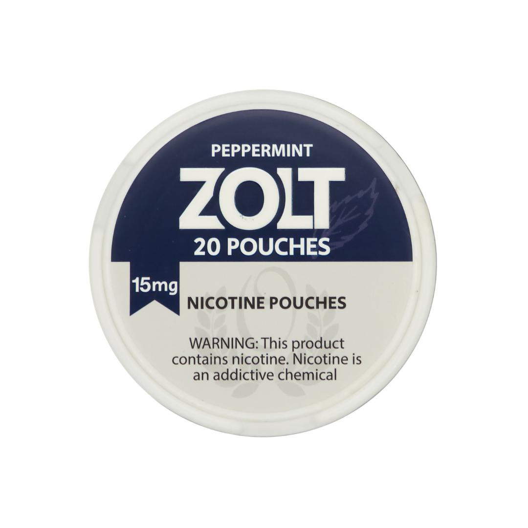 Can of Zolt Peppermint 15mg nicotine pouches, widely ordered across Alberta